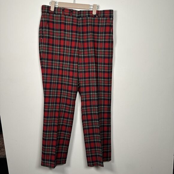 VTG Corbin Pants Men’s Size 32x28 Plaid Red Wool Golf Dress Trousers Holidays - Picture 1 of 10